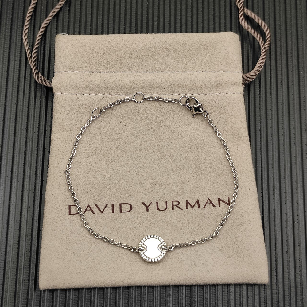 David Yurman Silver Round Diamond Mother-of-Pearl Bracelet